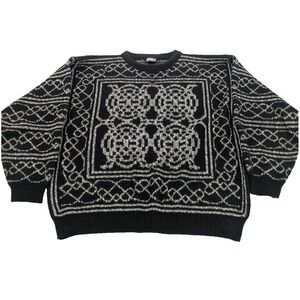 Vtg Unionbay Sweater Mens Size S Black Ribbed Knit Geometric Pullover 90s Grunge